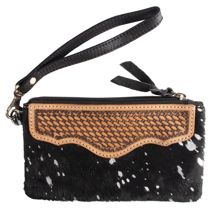 Fort Worth Cowhide Leather Purse | Black/Silver