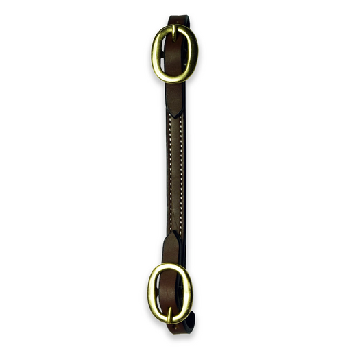 Leather curb strap with brass buckles