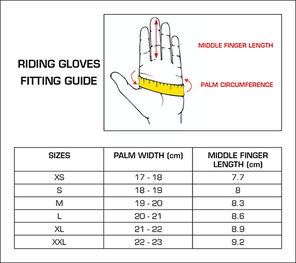 Premier Equine Mizar Leather Riding Gloves Size Guide