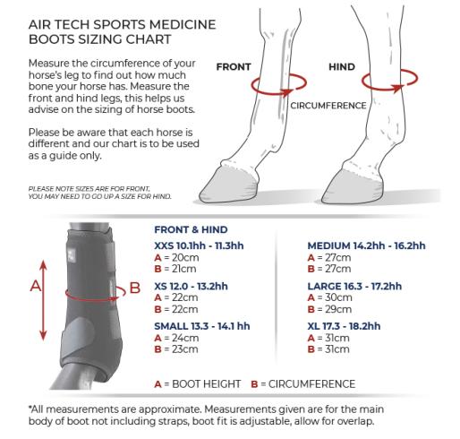 Size guide for Premier Equine Air-Teque Sports Medicine Boots