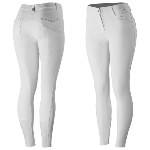 Photo showing front and back of B//Vertigo Olivia Women's Silicone FS Breeches in White