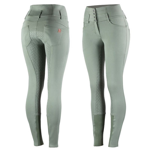 Photo of Horze Tara ladies silicone full seat horse riding breeches in Apple Green.